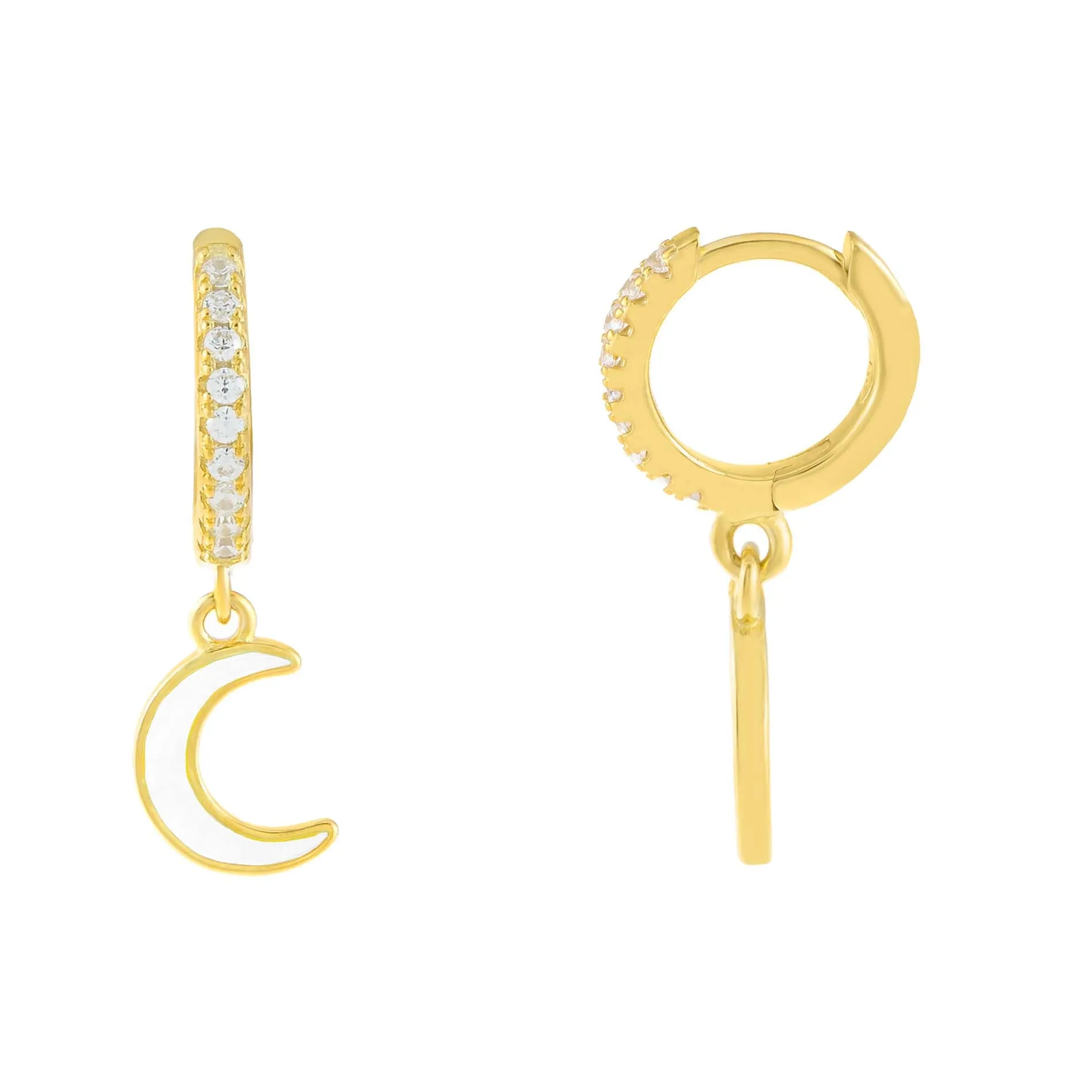 CZ Enamel Moon Huggie Earring