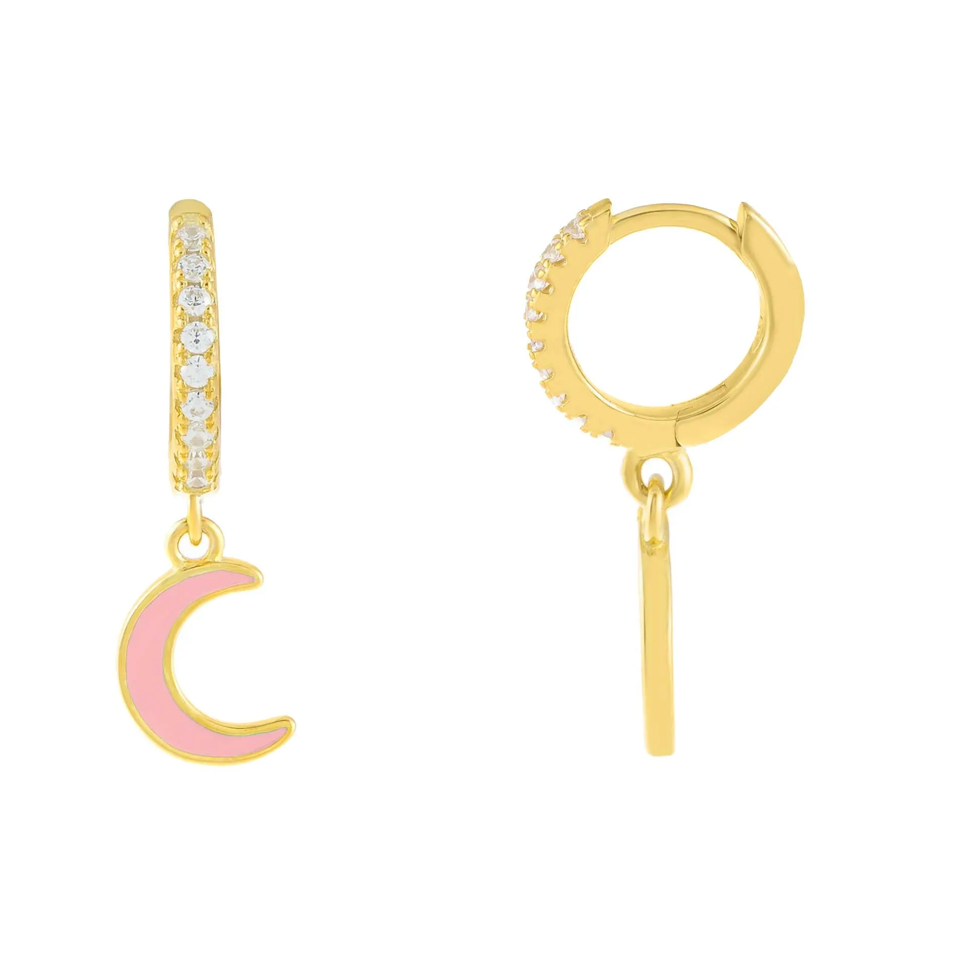 CZ Enamel Moon Huggie Earring
