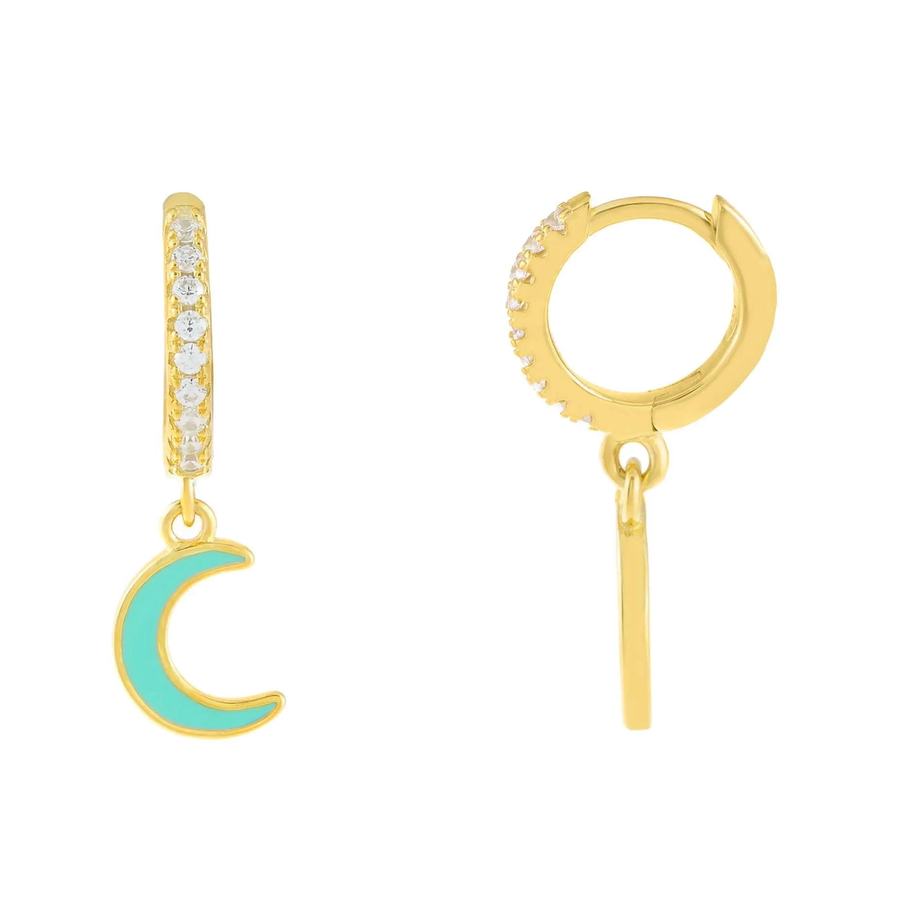 CZ Enamel Moon Huggie Earring