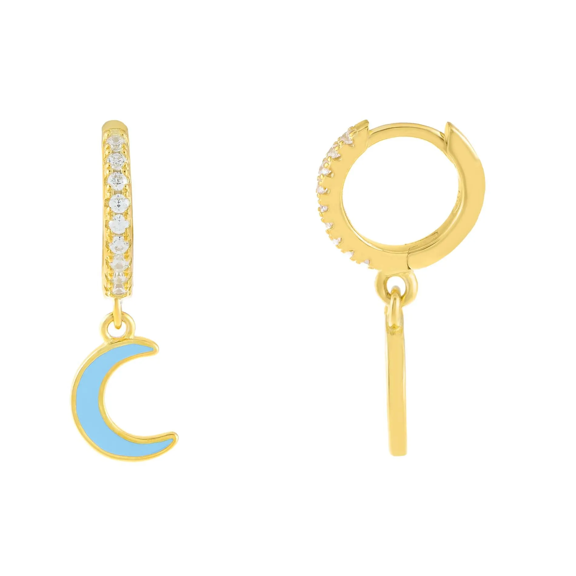 CZ Enamel Moon Huggie Earring