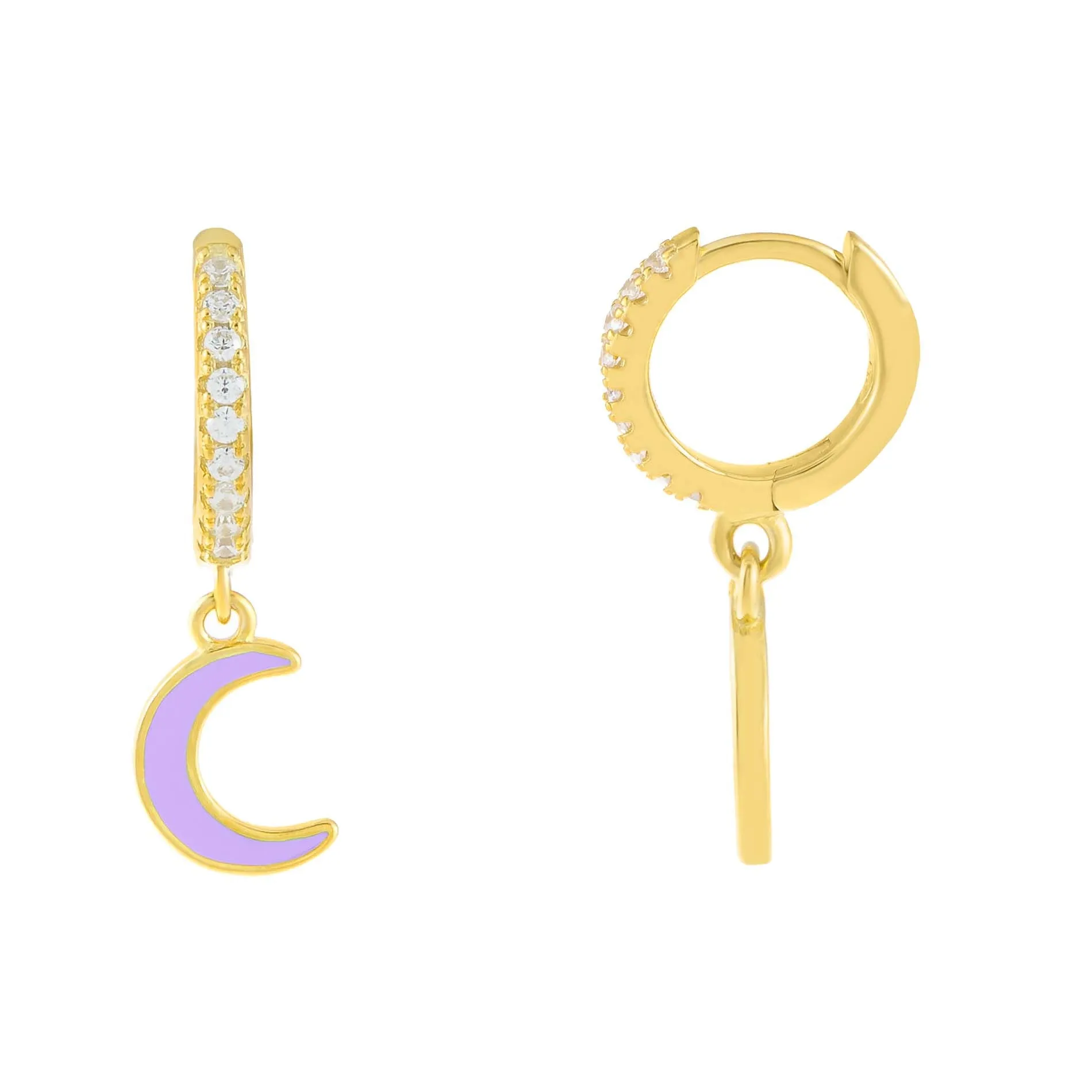 CZ Enamel Moon Huggie Earring