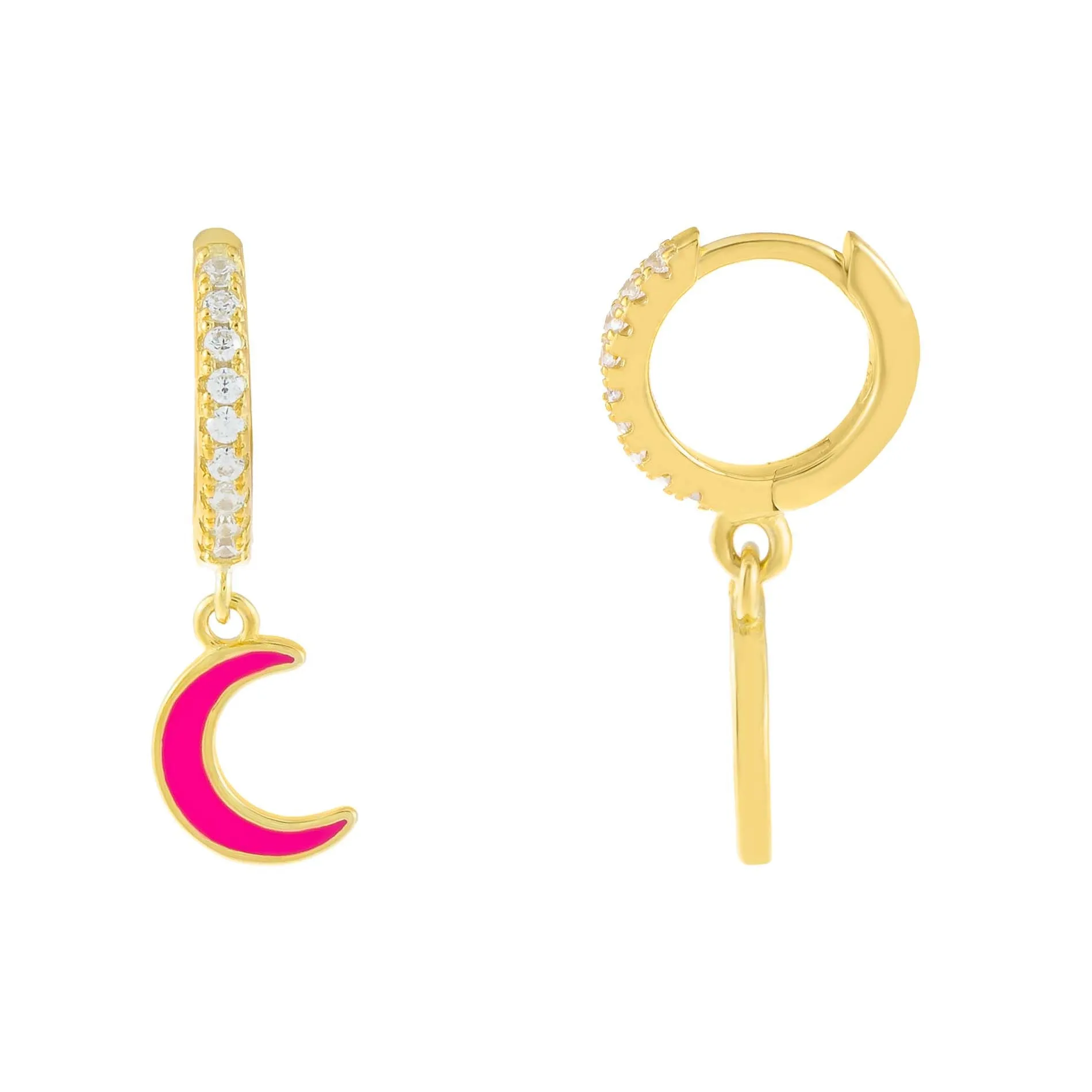 CZ Enamel Moon Huggie Earring