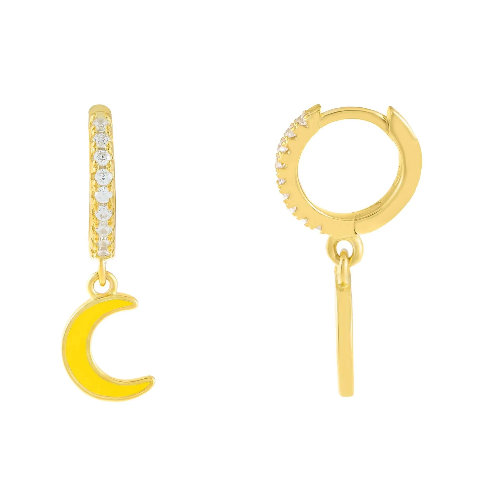 CZ Enamel Moon Huggie Earring