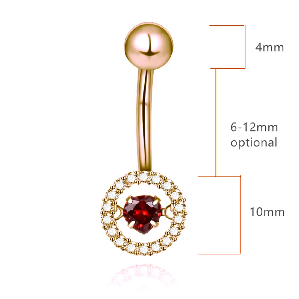 Dancing Heart Shape Ruby with Diamond Halo Navel Ring