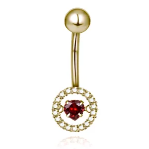Dancing Heart Shape Ruby with Diamond Halo Navel Ring