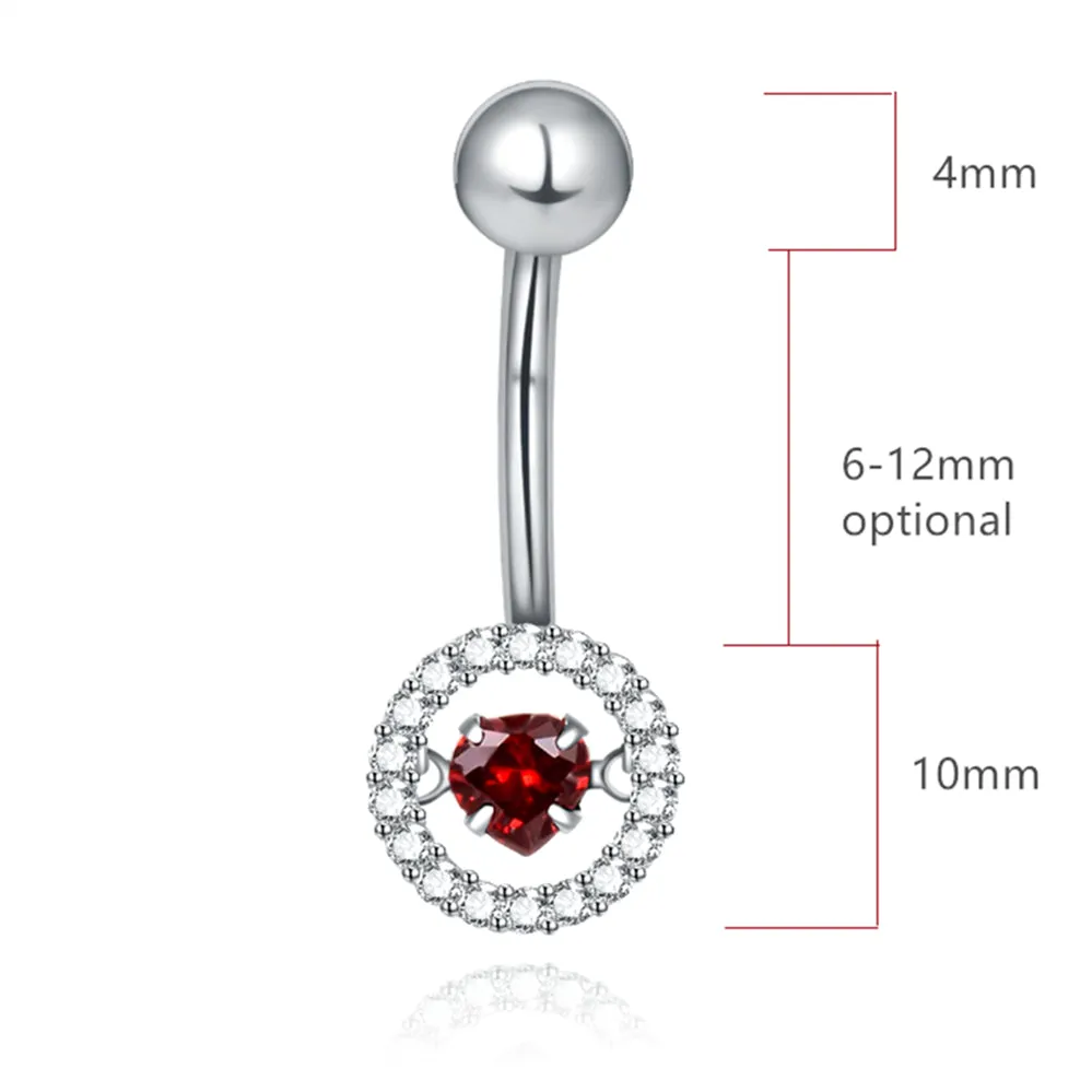Dancing Heart Shape Ruby with Diamond Halo Navel Ring