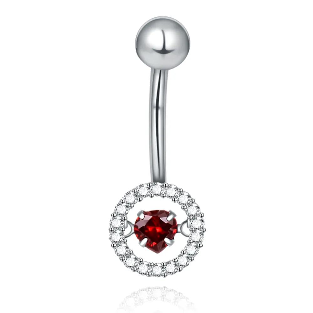 Dancing Heart Shape Ruby with Diamond Halo Navel Ring