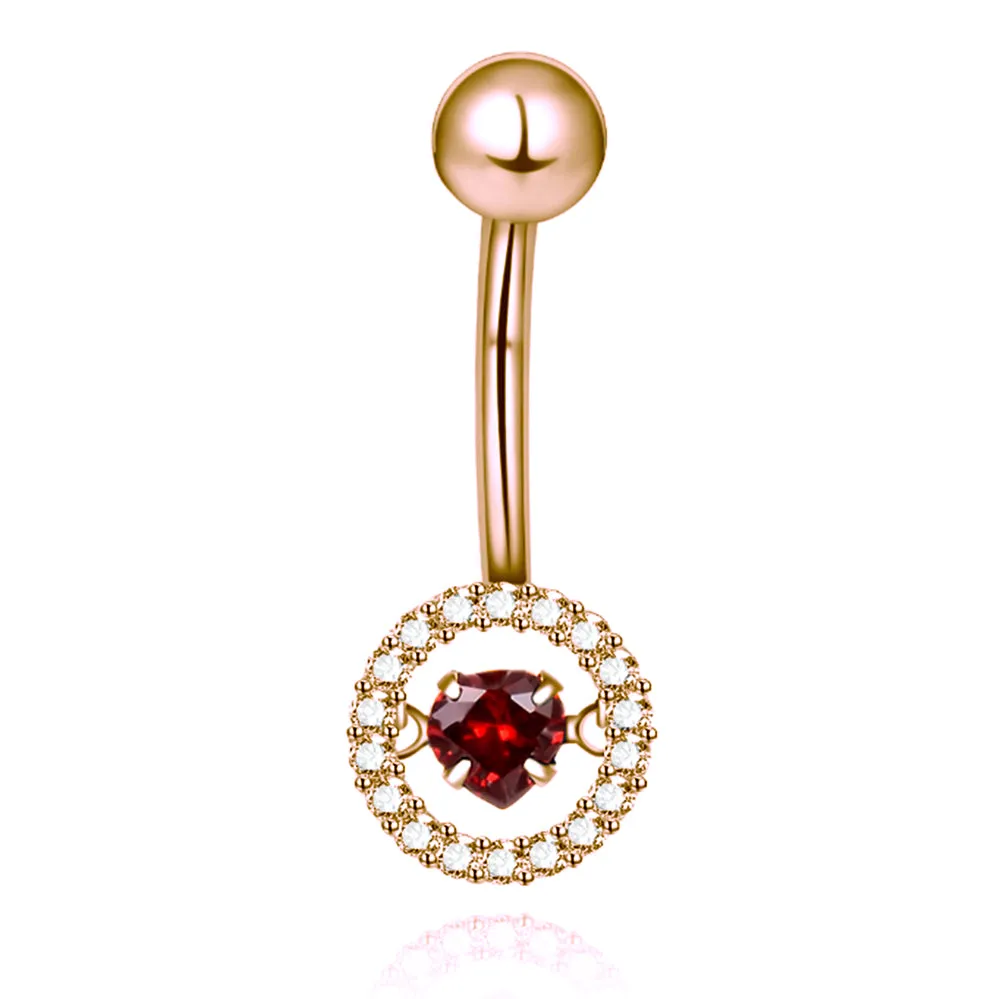 Dancing Heart Shape Ruby with Diamond Halo Navel Ring
