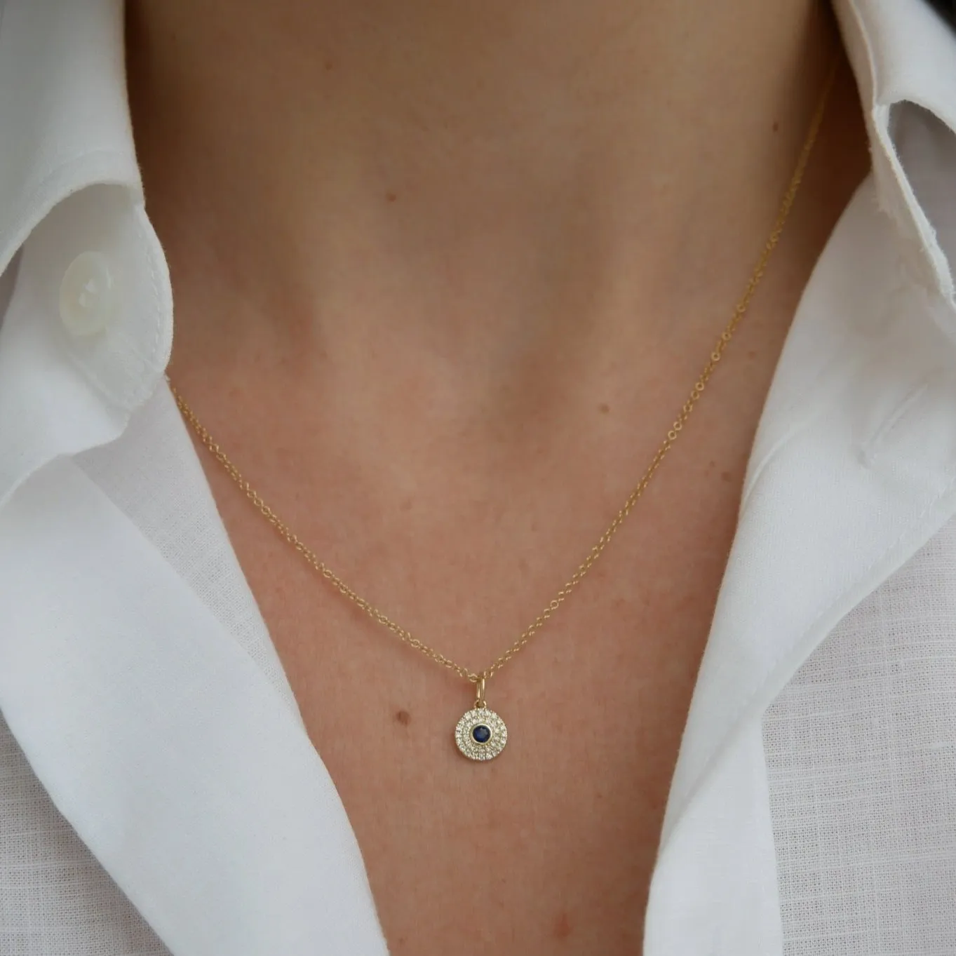Diamond & Round Blue Sapphire Gem Necklace