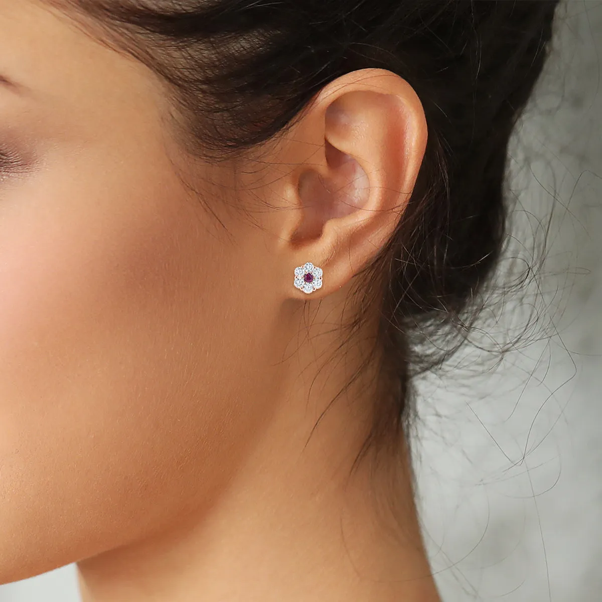 Diamond & Ruby Cluster Floral Earrings