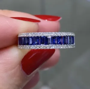Diamond and Baguette-cut Blue Sapphire Band Ring