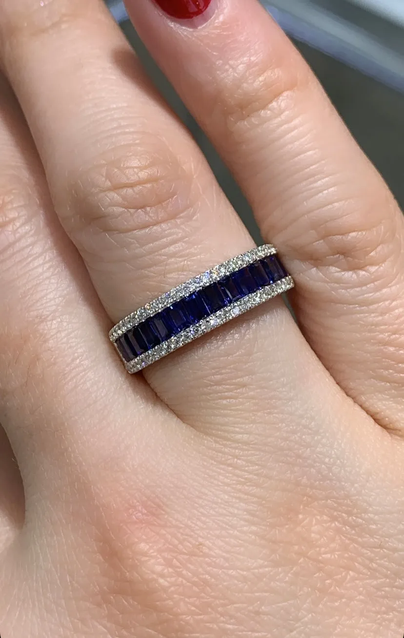 Diamond and Baguette-cut Blue Sapphire Band Ring