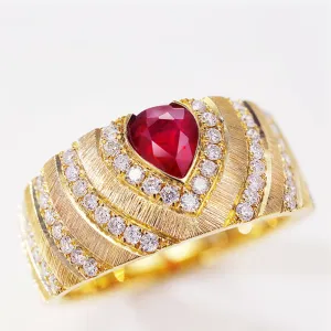 Diamond and Pear-Cut Ruby Wide Ring