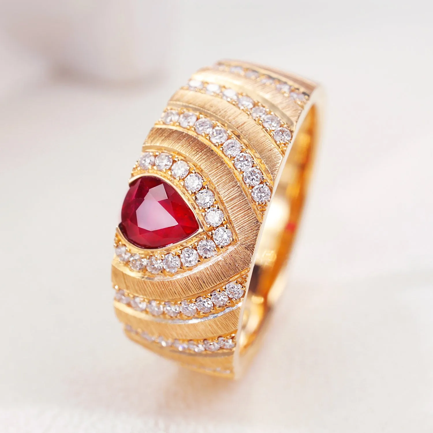 Diamond and Pear-Cut Ruby Wide Ring