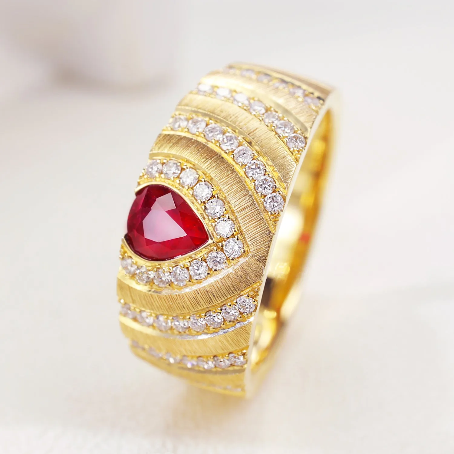 Diamond and Pear-Cut Ruby Wide Ring