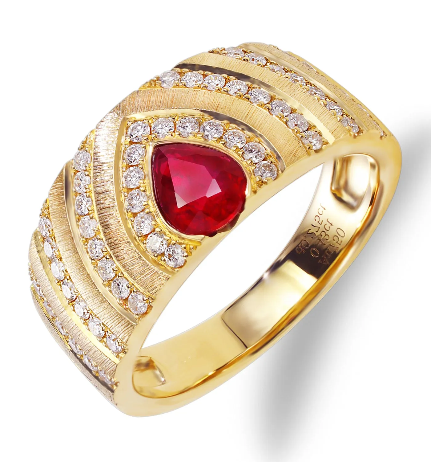 Diamond and Pear-Cut Ruby Wide Ring