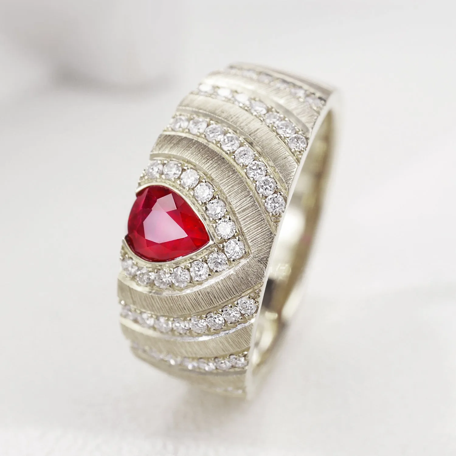Diamond and Pear-Cut Ruby Wide Ring
