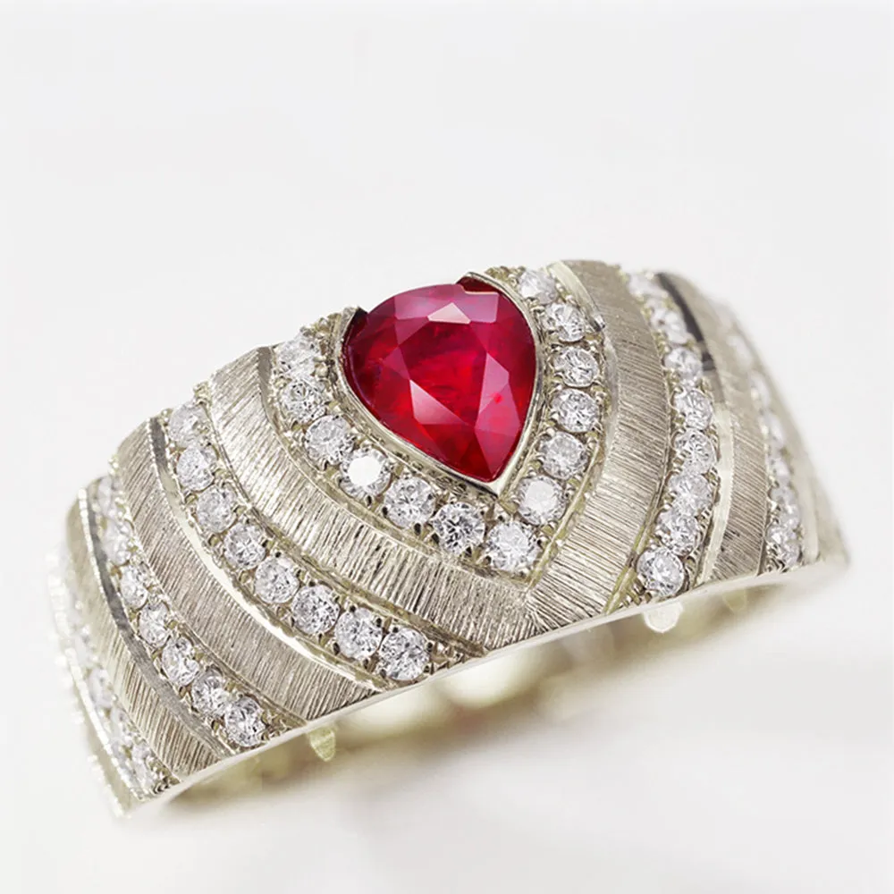 Diamond and Pear-Cut Ruby Wide Ring
