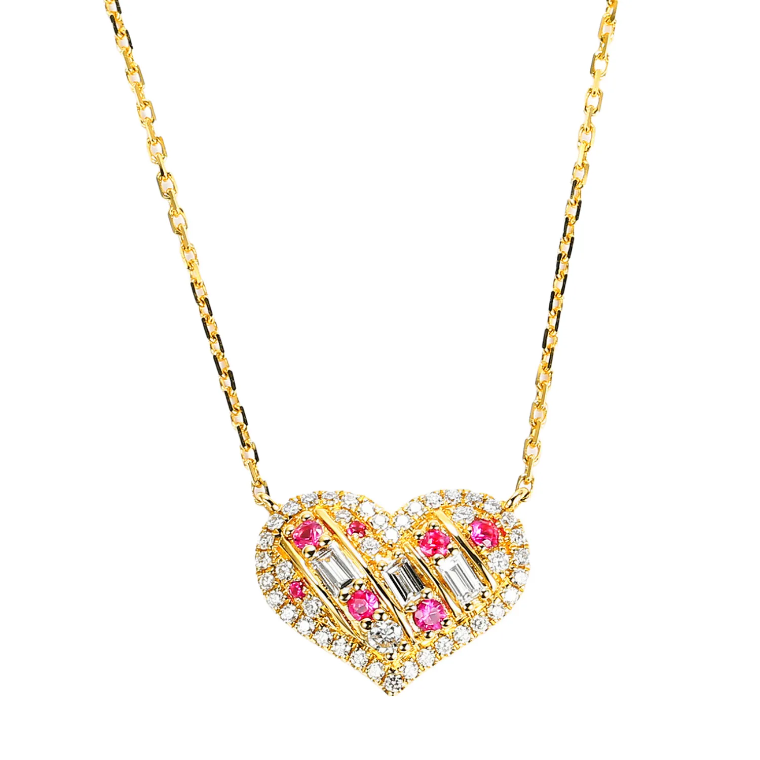 Diamond and Pink Sapphire Heart Necklace
