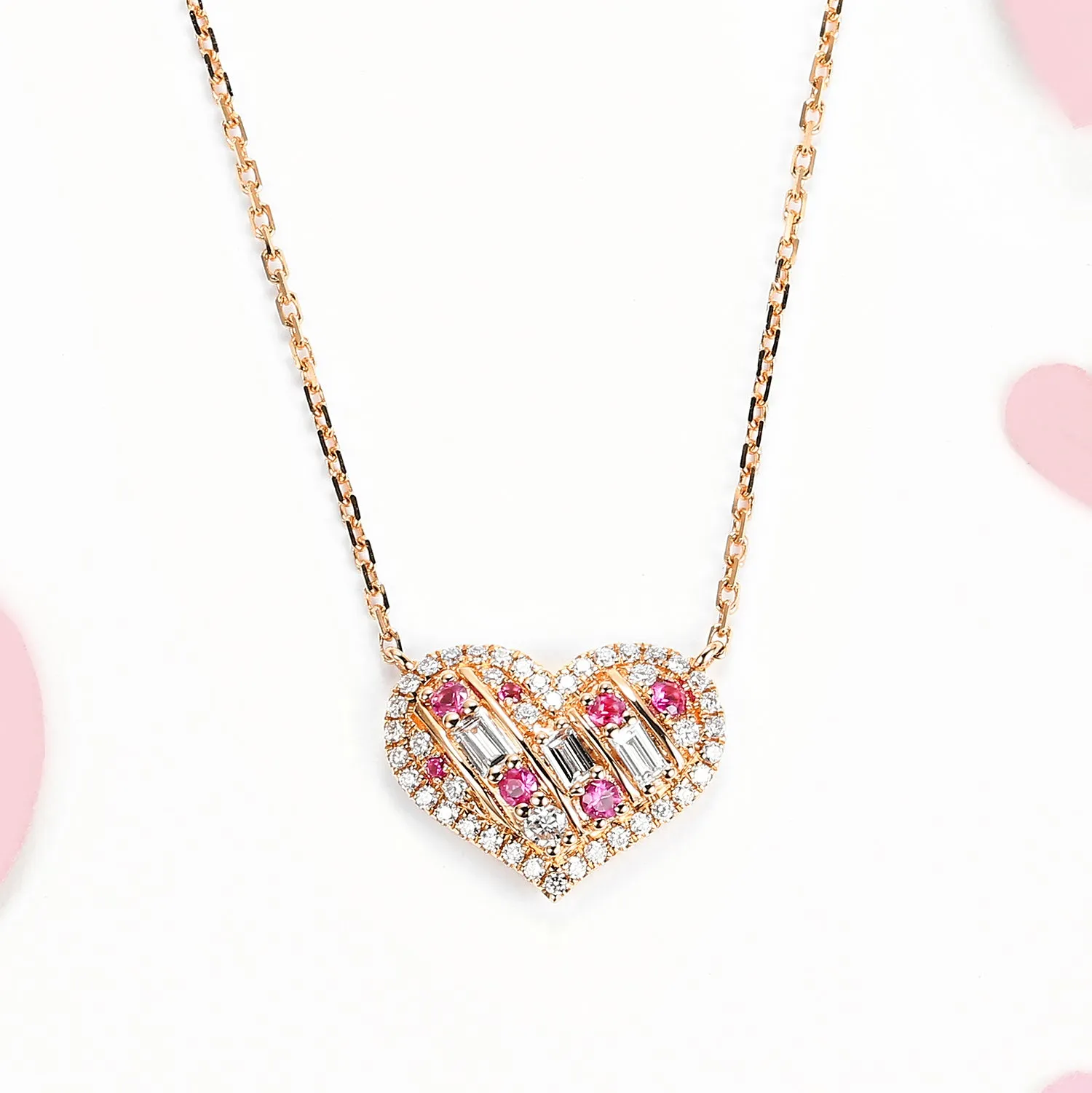 Diamond and Pink Sapphire Heart Necklace