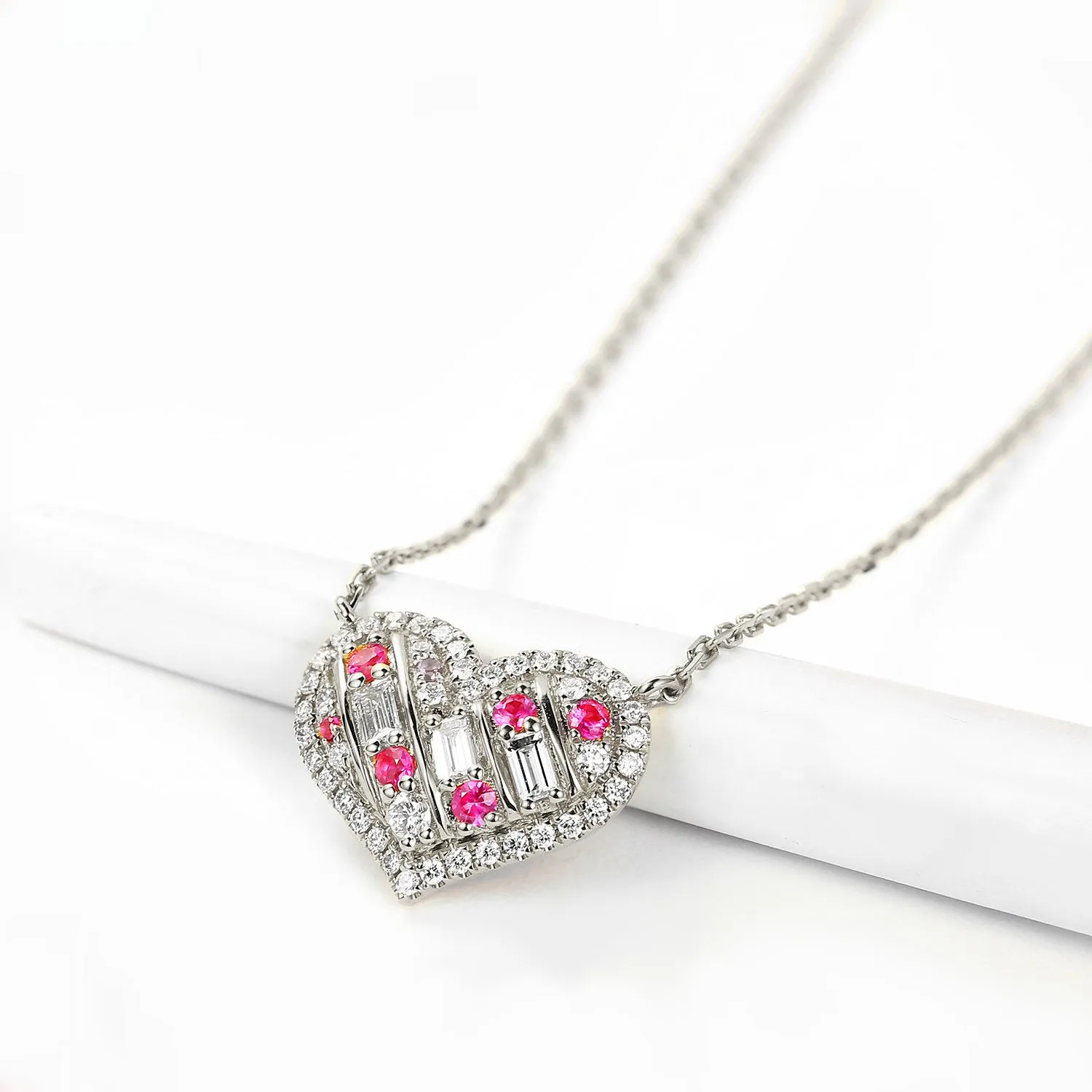 Diamond and Pink Sapphire Heart Necklace