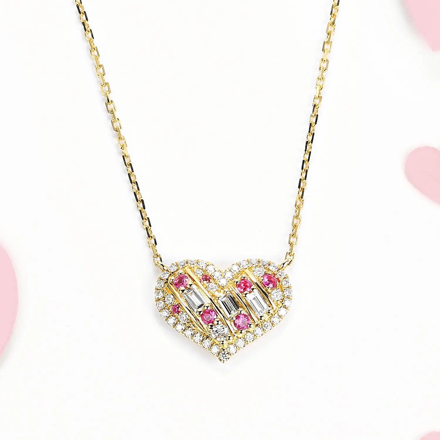 Diamond and Pink Sapphire Heart Necklace