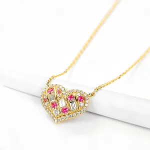 Diamond and Pink Sapphire Heart Necklace