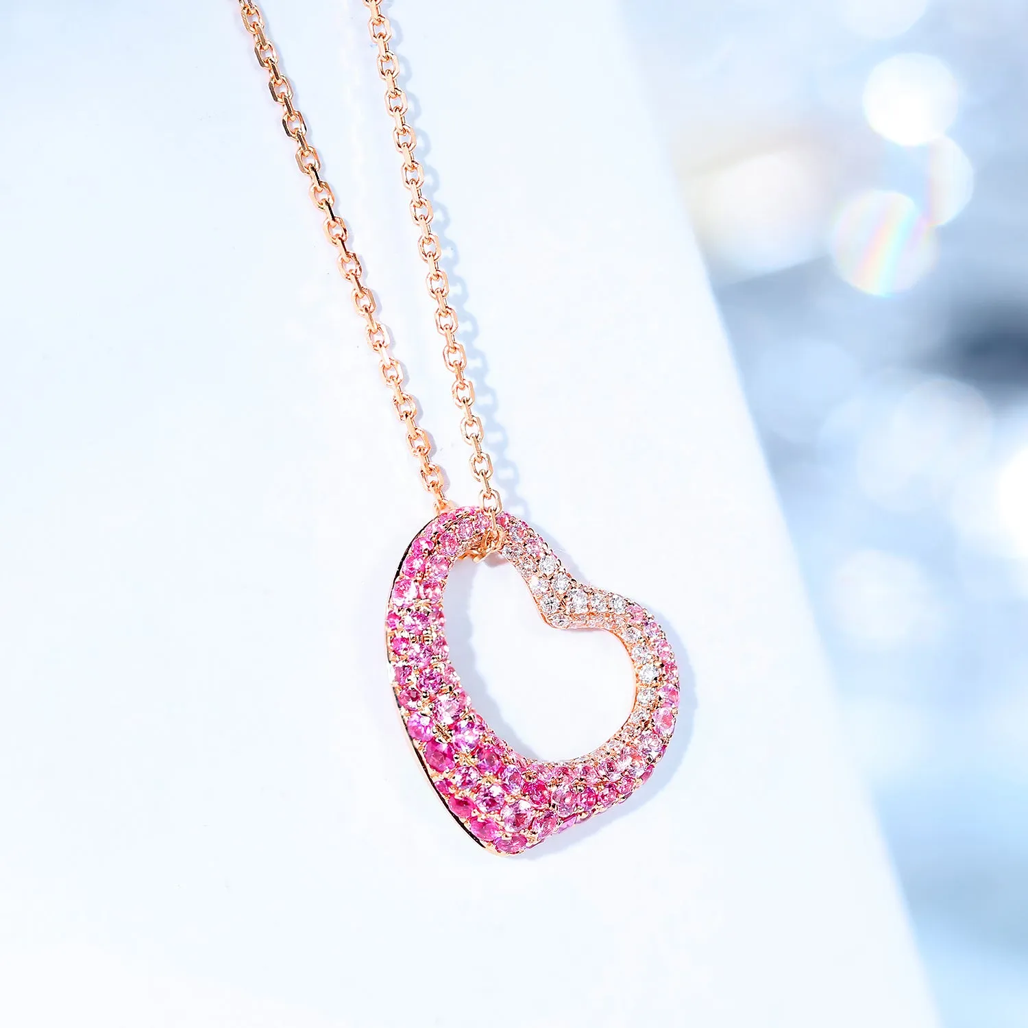 Diamond and Pink Sapphire Heart Pendant (Pendant Only)