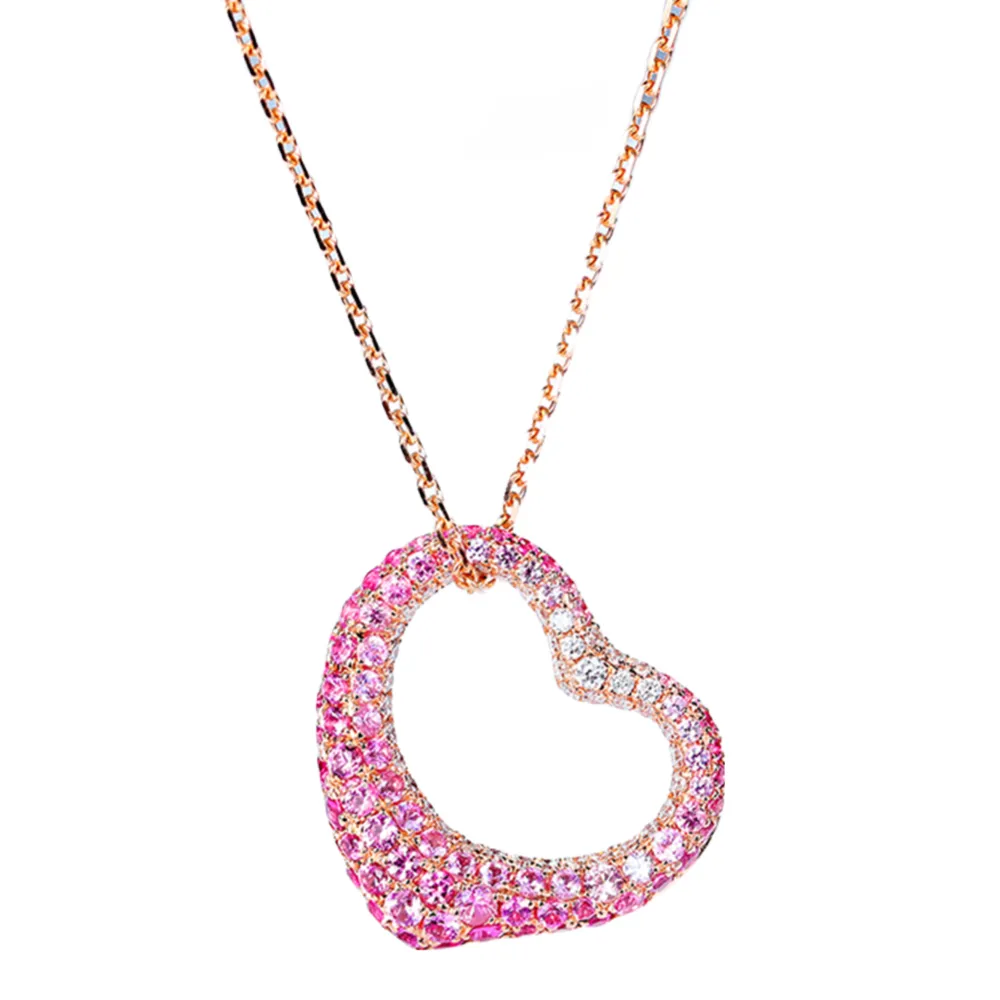 Diamond and Pink Sapphire Heart Pendant (Pendant Only)