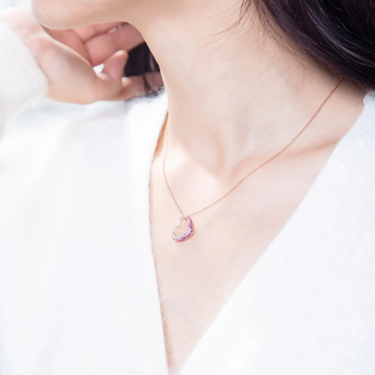 Diamond and Pink Sapphire Heart Pendant (Pendant Only)