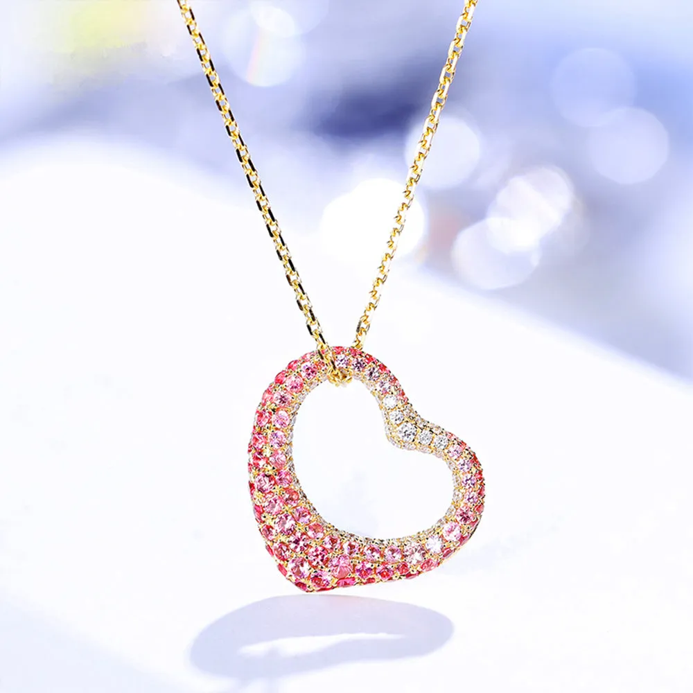 Diamond and Pink Sapphire Heart Pendant (Pendant Only)