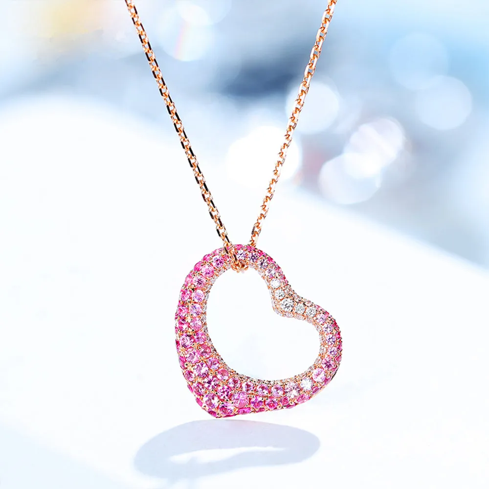 Diamond and Pink Sapphire Heart Pendant (Pendant Only)