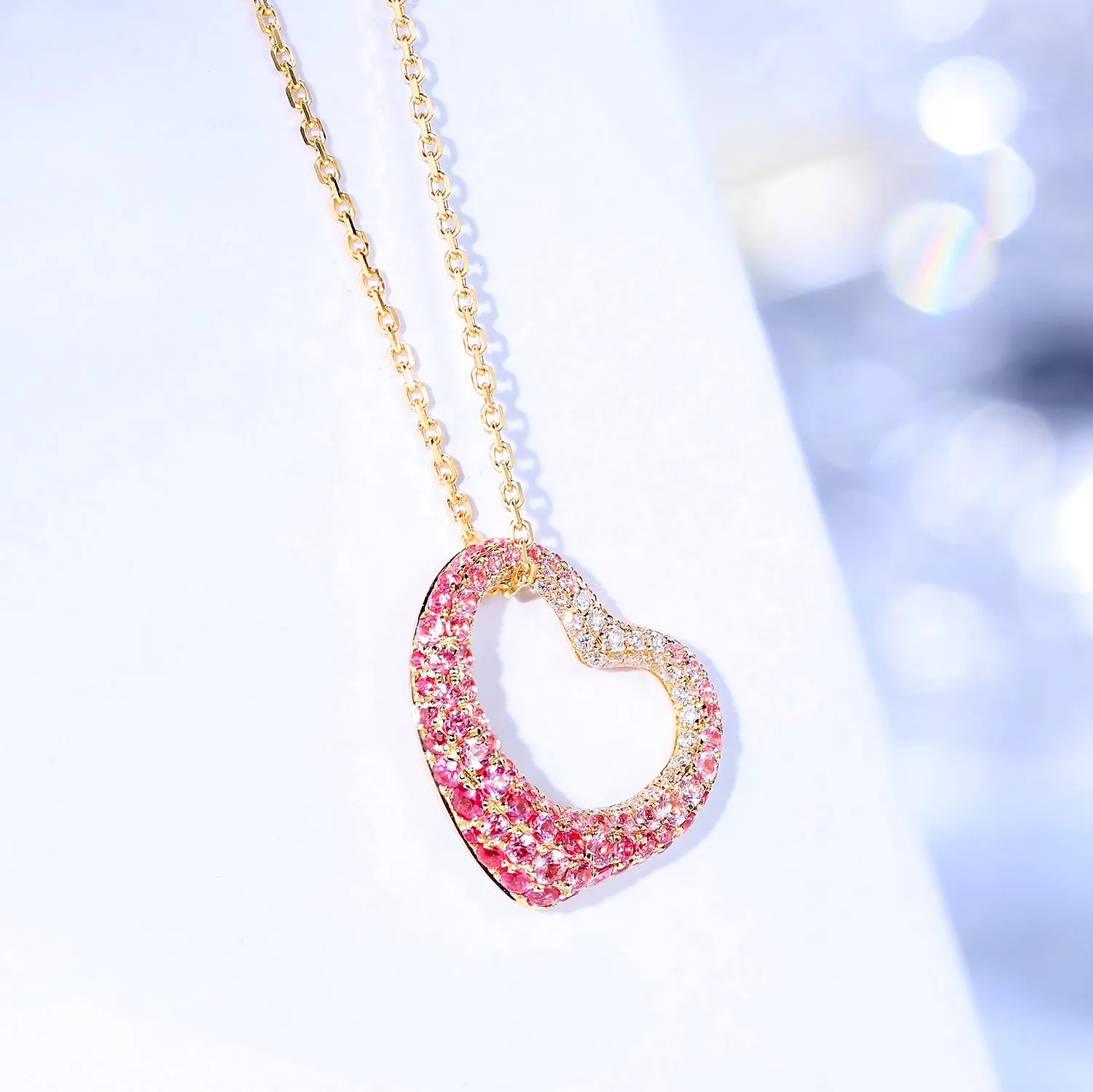 Diamond and Pink Sapphire Heart Pendant (Pendant Only)
