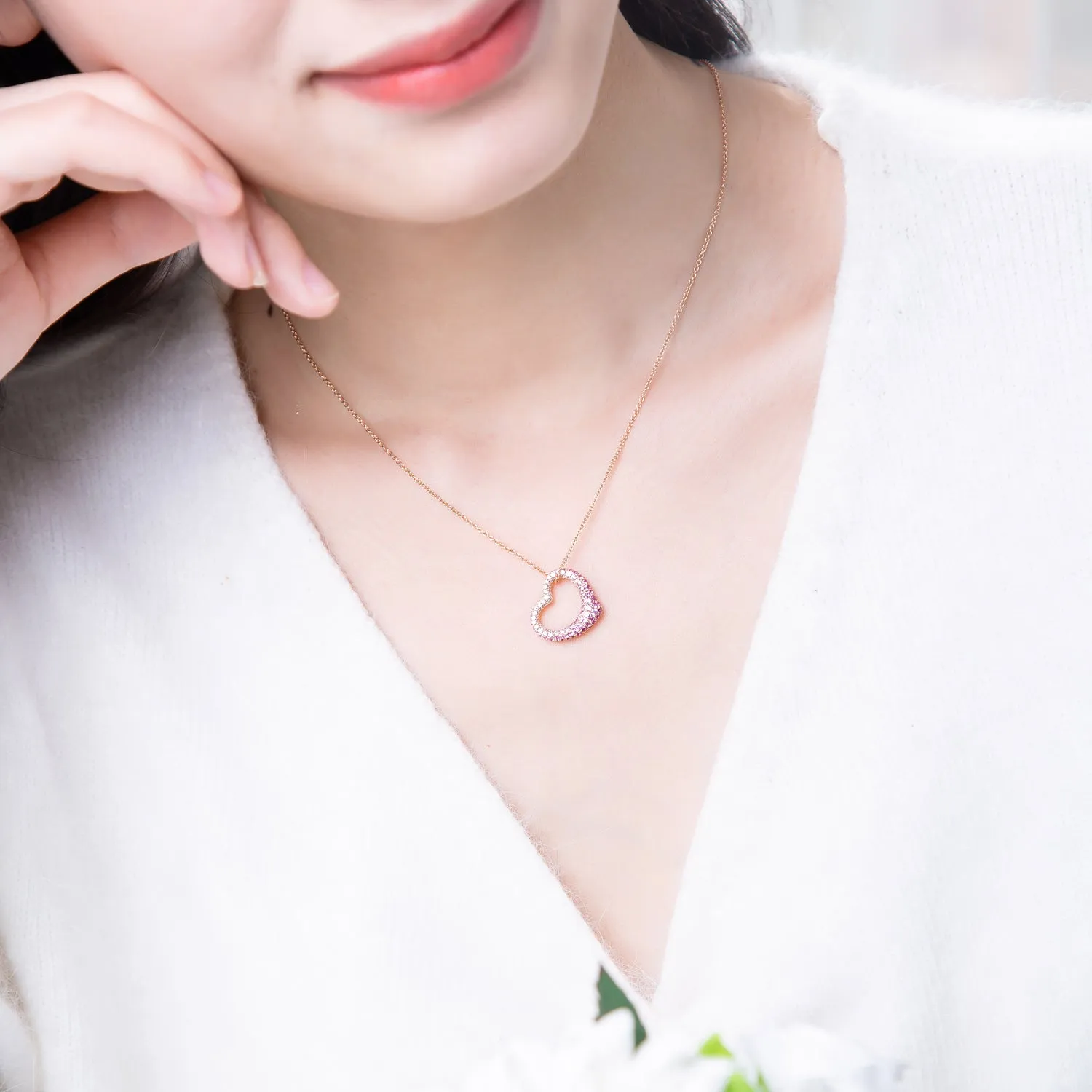 Diamond and Pink Sapphire Heart Pendant (Pendant Only)