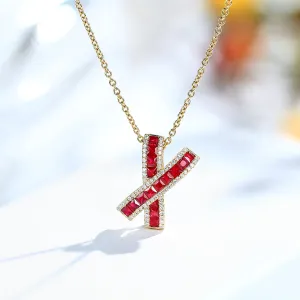 Diamond and Ruby X Cross Pendant Necklace