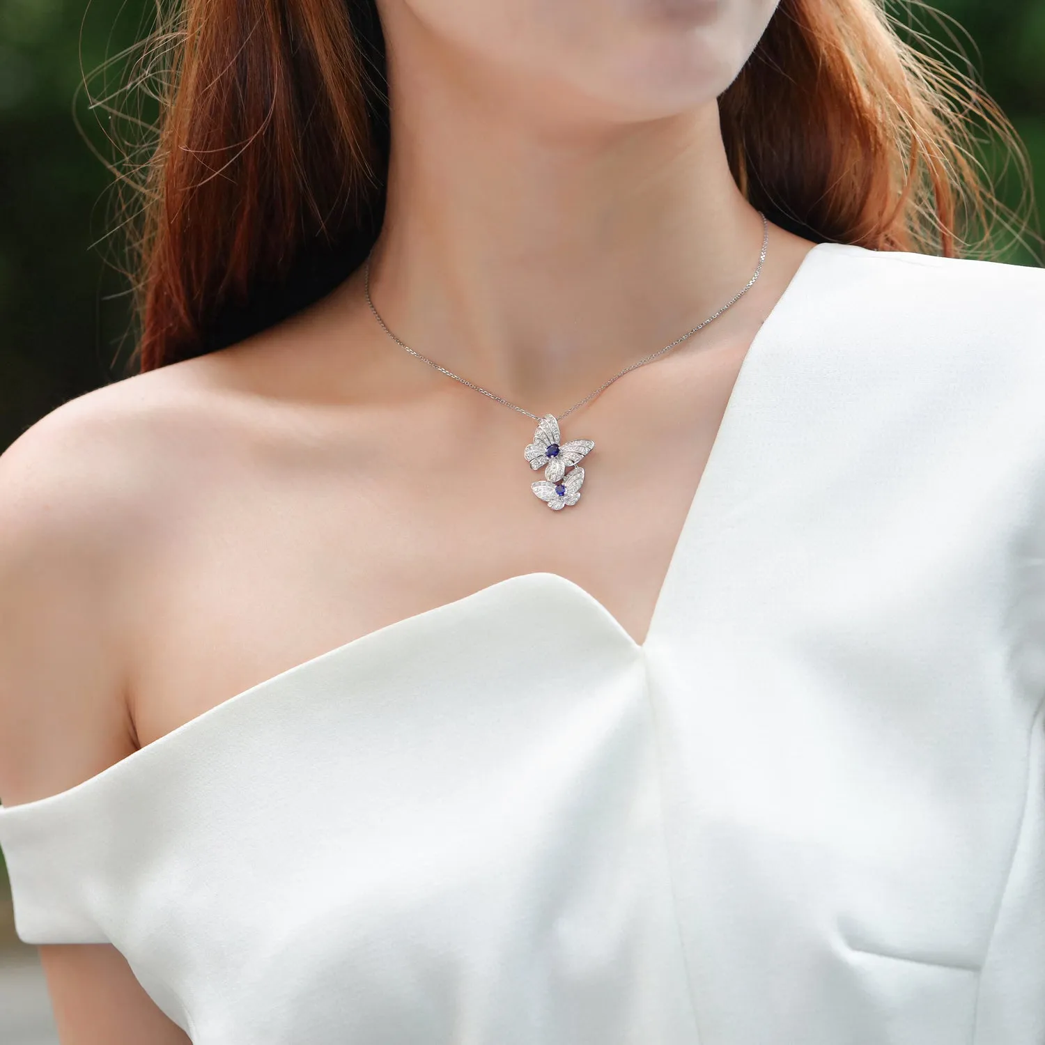 Diamond and Sapphire Butterflies Pendant Necklace