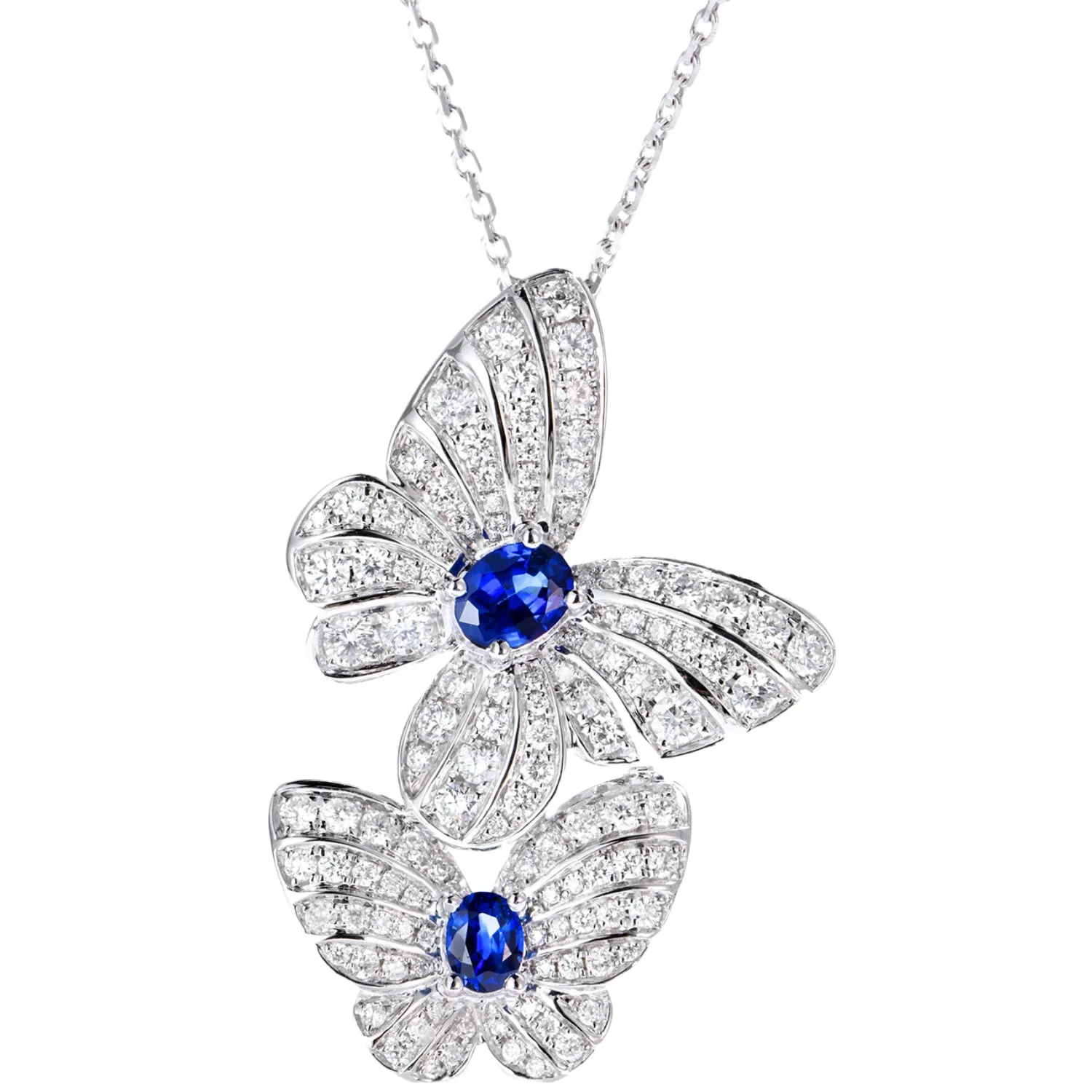 Diamond and Sapphire Butterflies Pendant Necklace