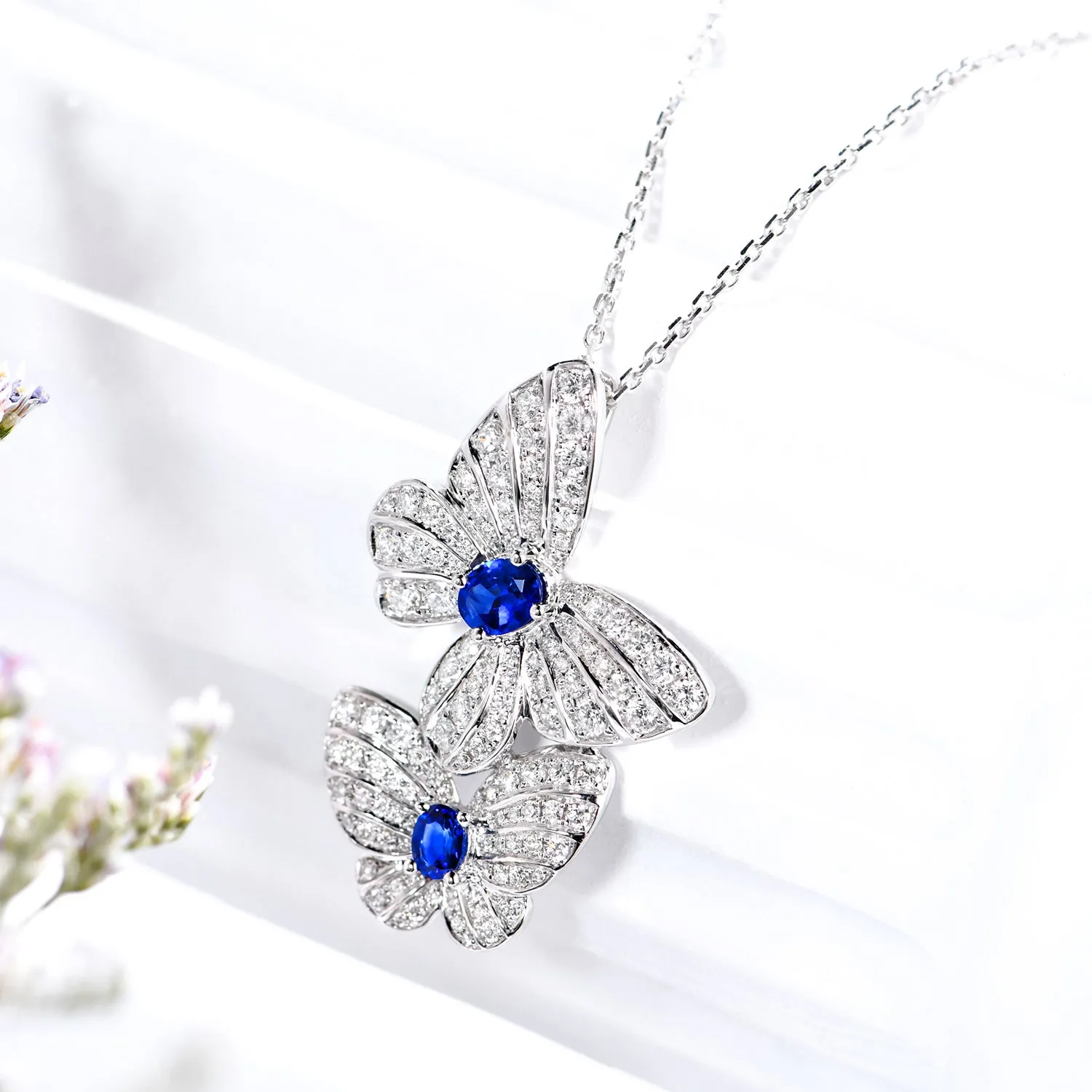 Diamond and Sapphire Butterflies Pendant Necklace