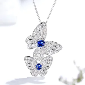 Diamond and Sapphire Butterflies Pendant Necklace