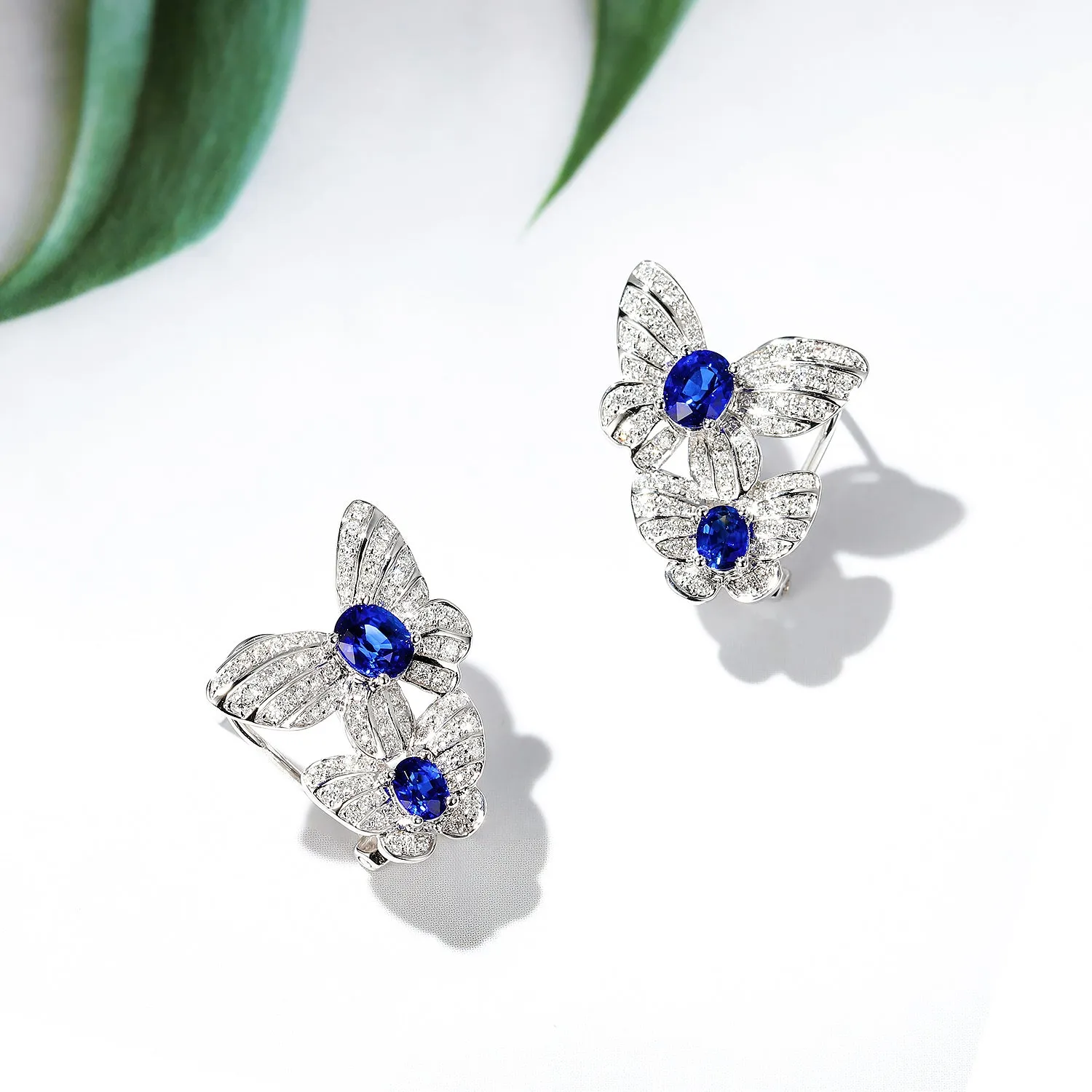 Diamond and Sapphire Double Butterfly Latch Back Earrings