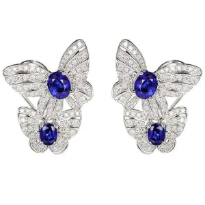 Diamond and Sapphire Double Butterfly Latch Back Earrings