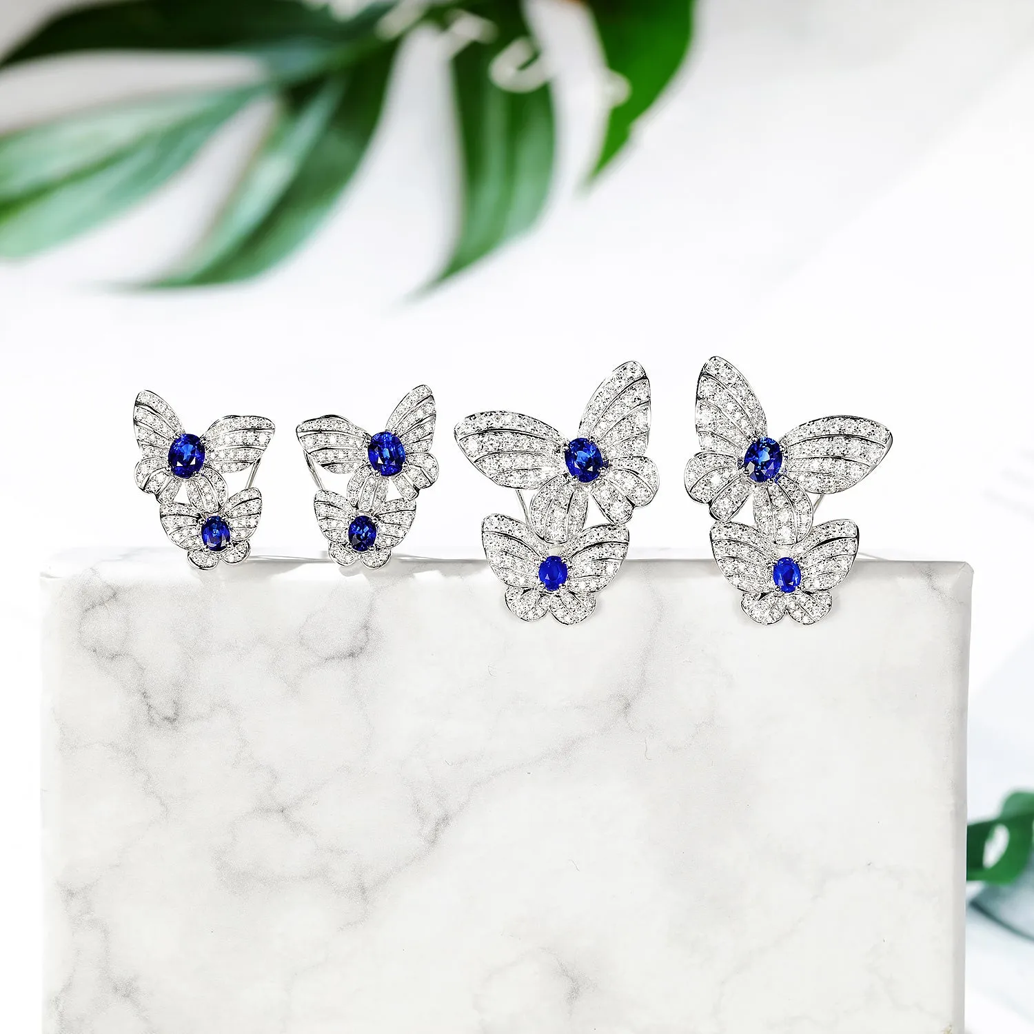 Diamond and Sapphire Double Butterfly Latch Back Earrings