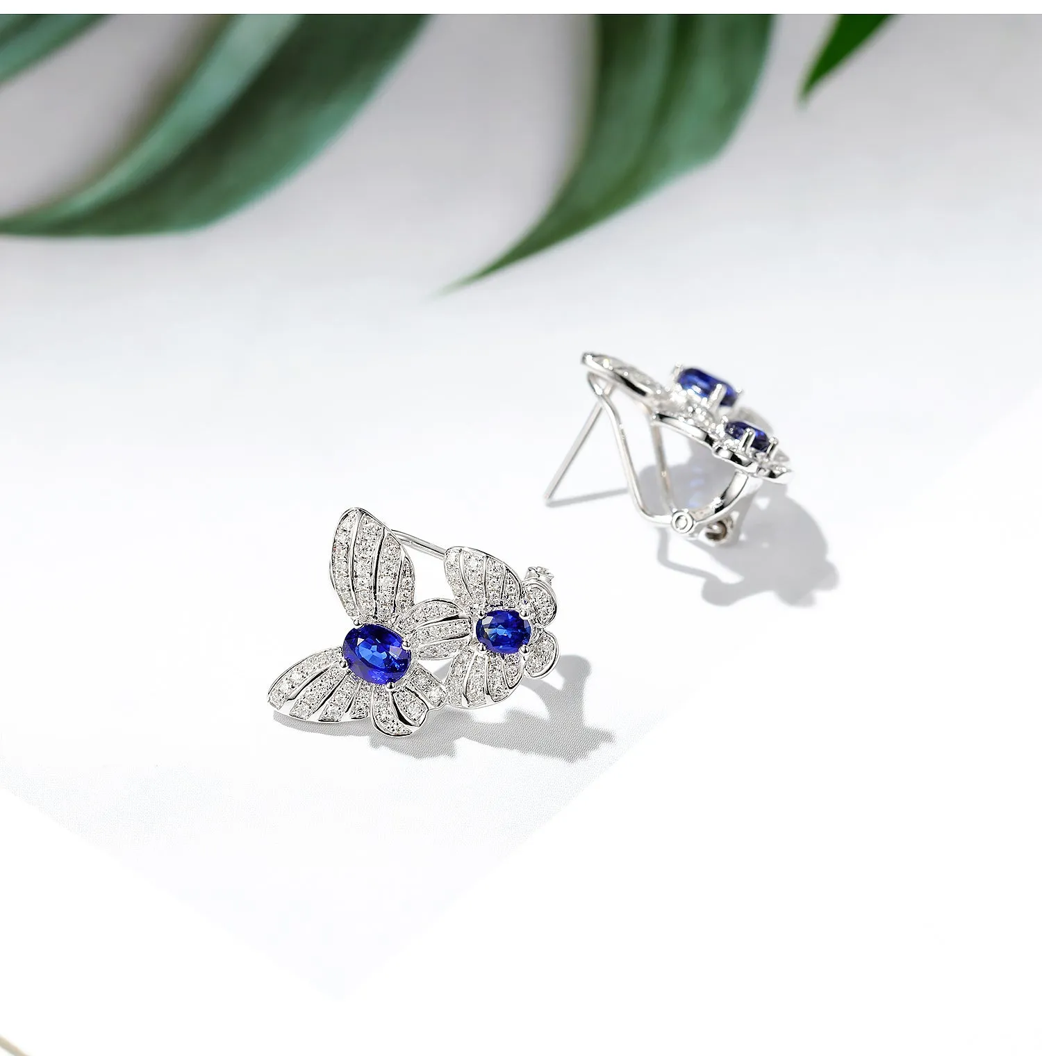 Diamond and Sapphire Double Butterfly Latch Back Earrings
