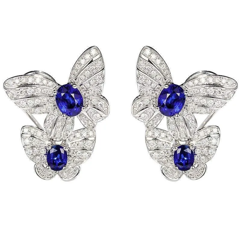 Diamond and Sapphire Double Butterfly Latch Back Earrings