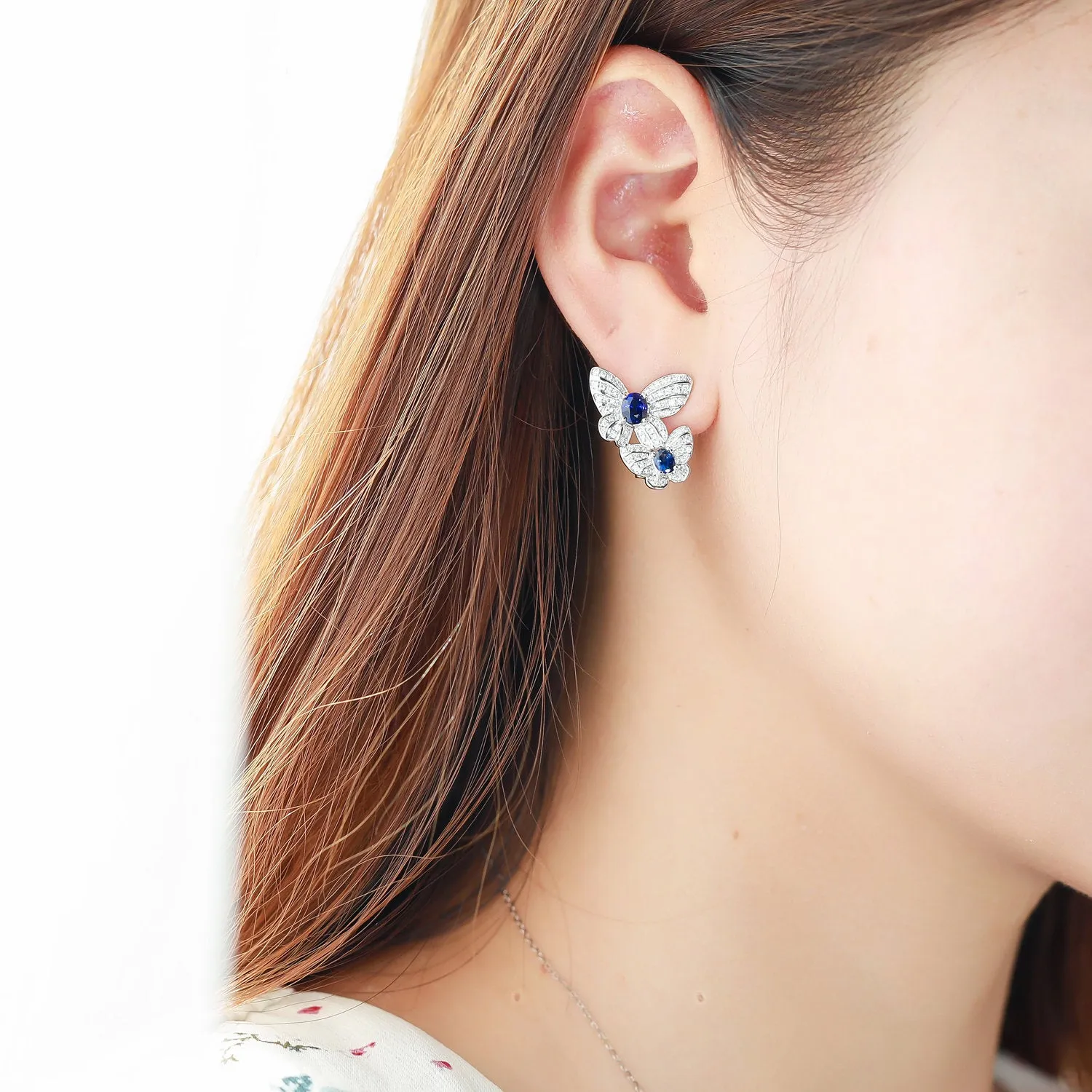 Diamond and Sapphire Double Butterfly Latch Back Earrings