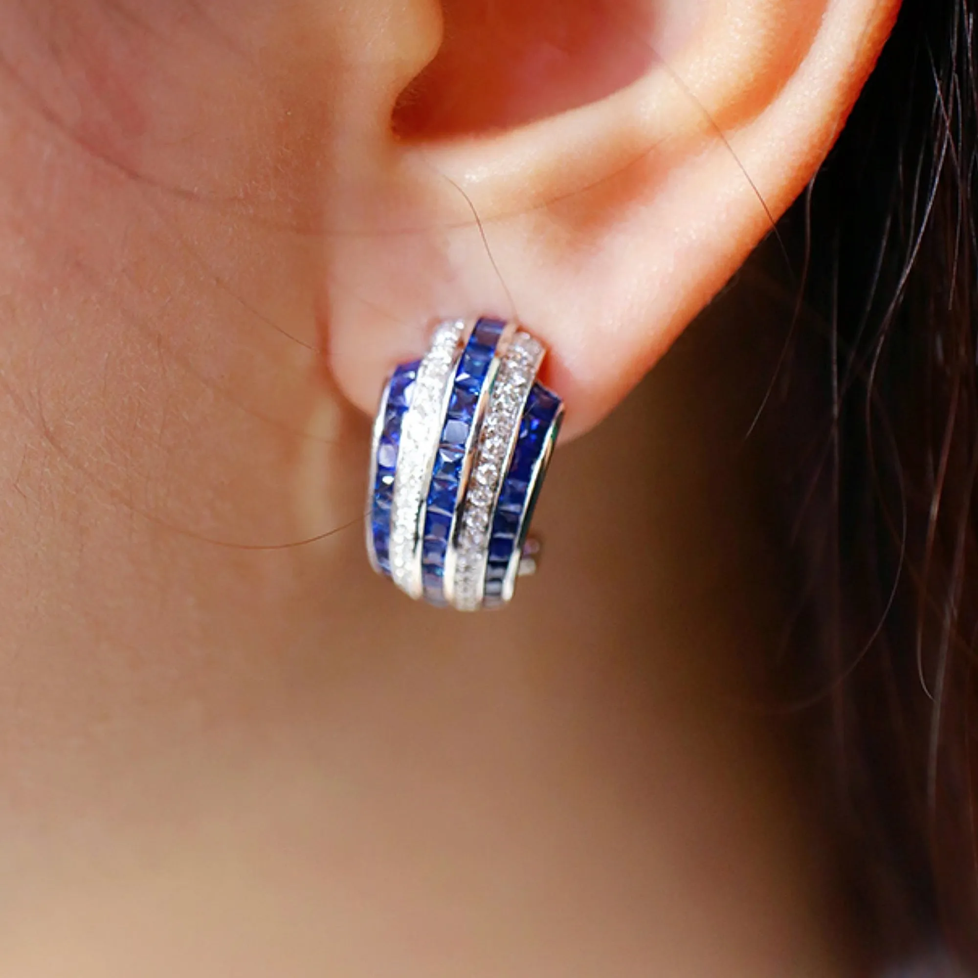 Diamond and Sapphire Ionic Latch Back Earrings