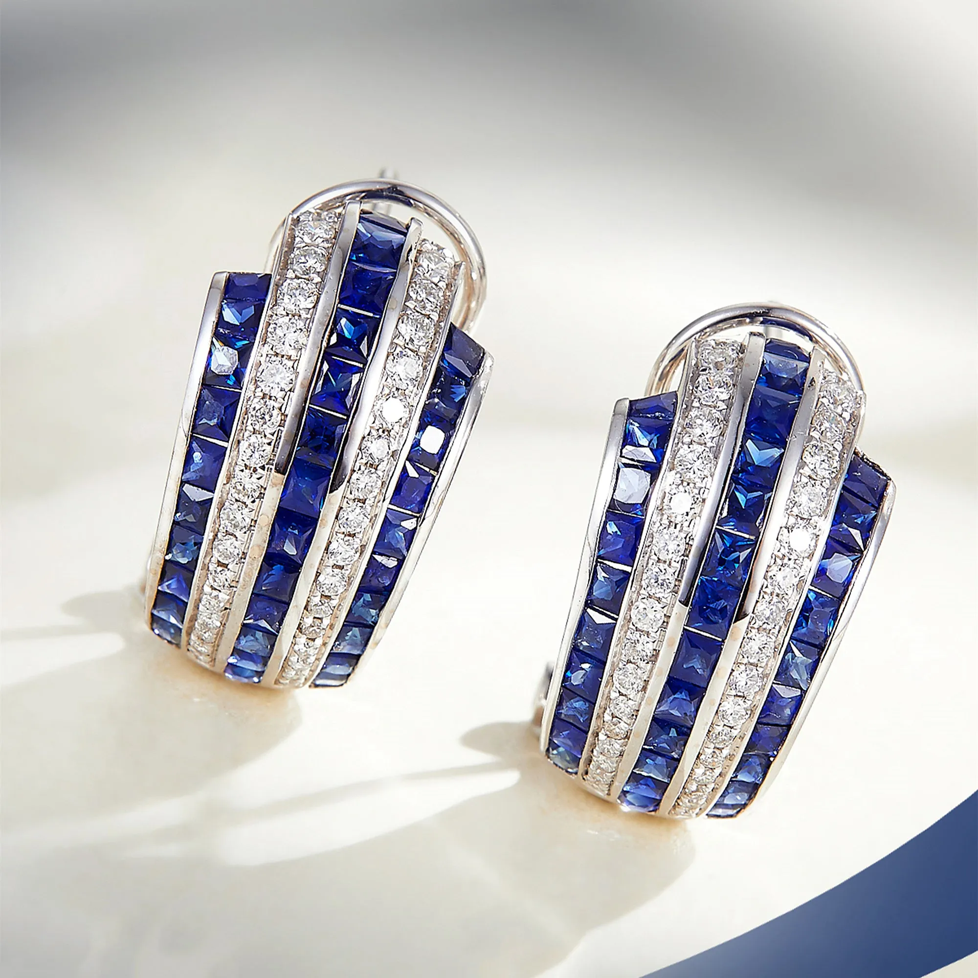 Diamond and Sapphire Ionic Latch Back Earrings
