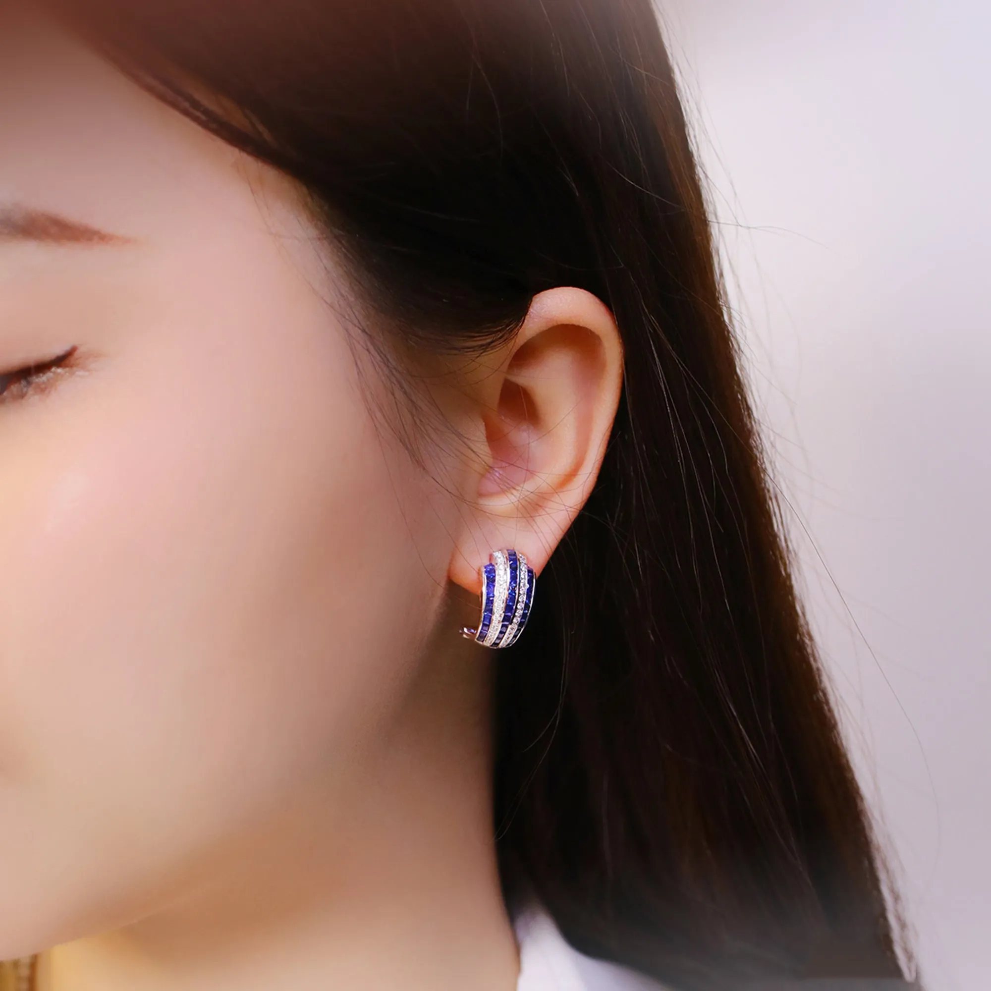 Diamond and Sapphire Ionic Latch Back Earrings