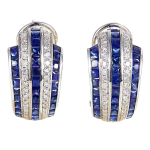 Diamond and Sapphire Ionic Latch Back Earrings