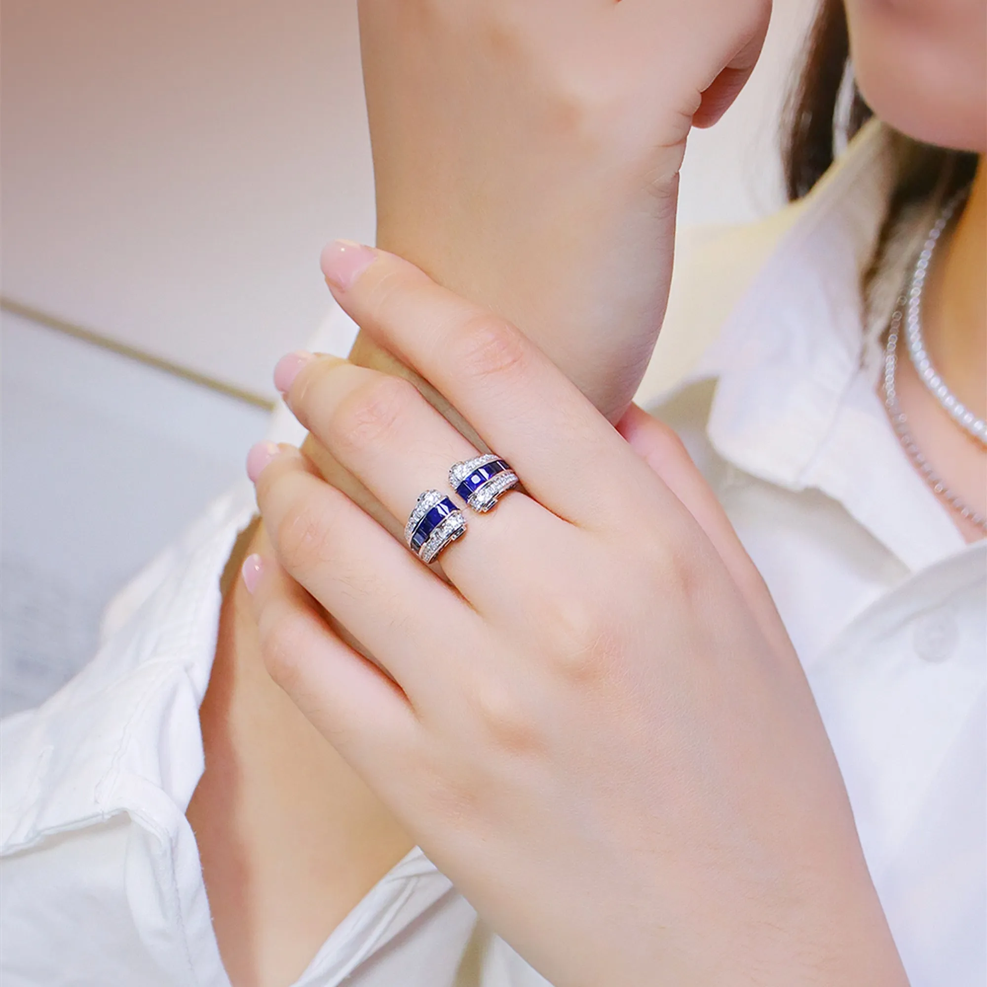 Diamond and Sapphire Ionic Ring